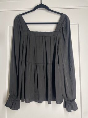 The Impeccable Pig Black Square-Neck Long Sleeve Peasant Blouse